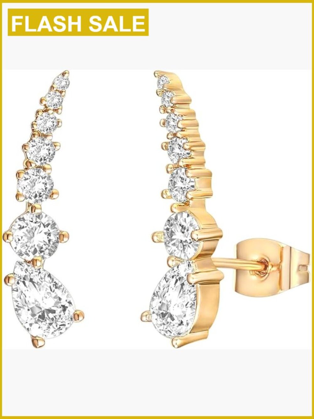 14K Gold Plated Cubic Zirconia Arrow Ear Crawler Stud Earrings